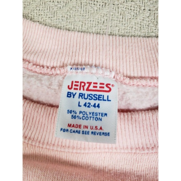 VTG Russell Sweatshirt Mens Large Pink Long‎ Sleeve Pullover Plain Jumper Casual - Picture 6 of 11